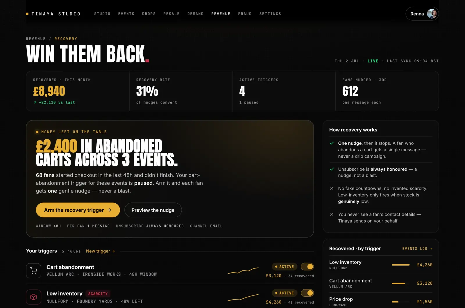 Win back the almost-bought in the recovery console