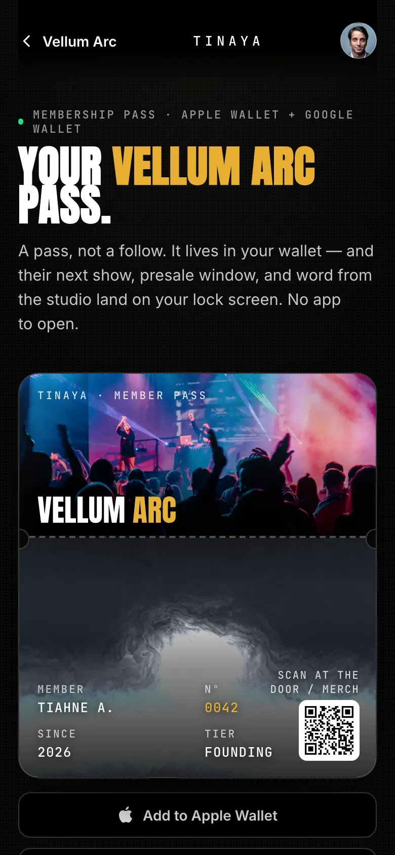 Fan membership pass, your community, in-app